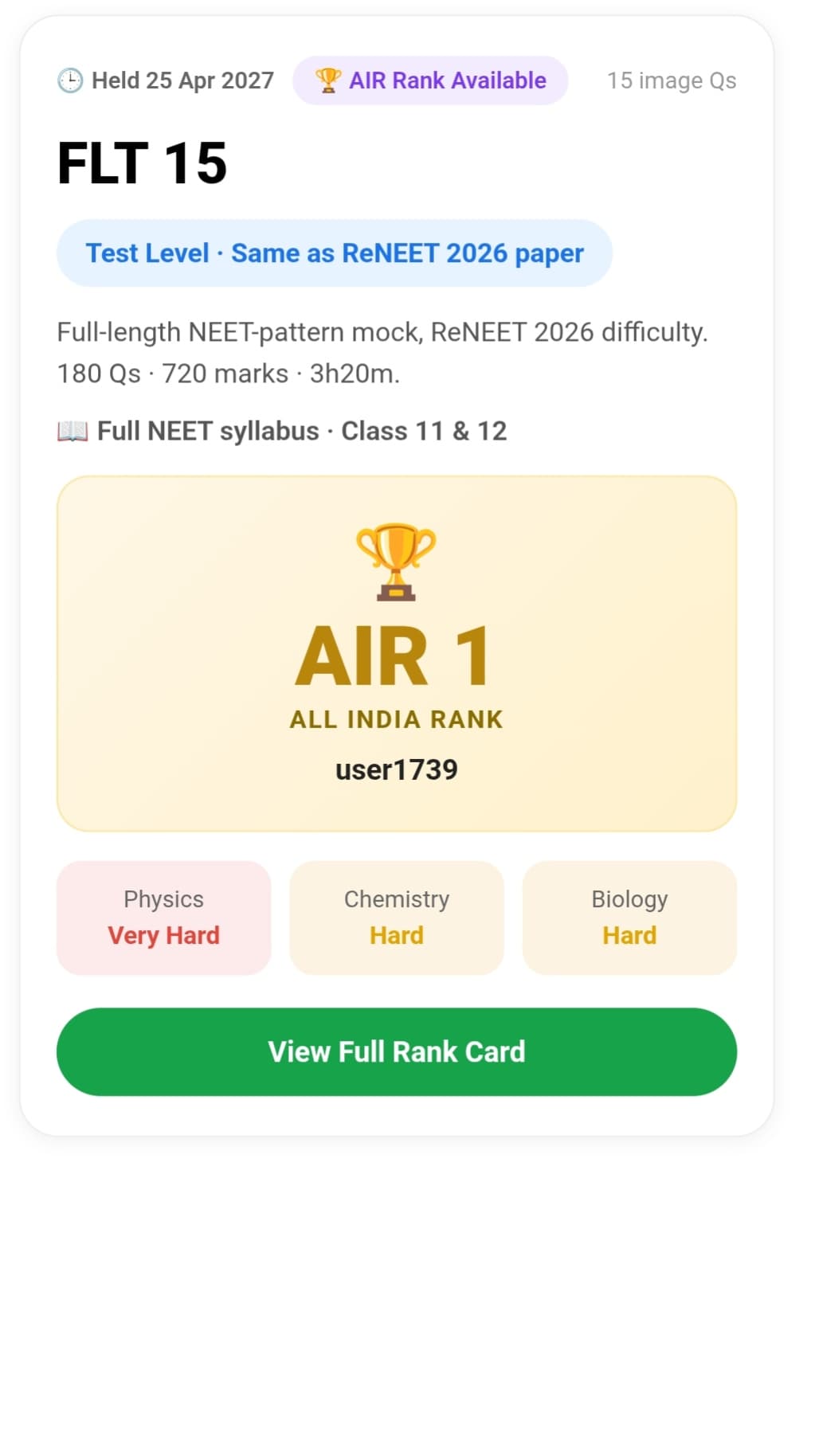 AIMTS 2027 — Your All-India Rank card